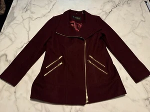 GUESS Moto Jacket Womens Large Maroon Lined Wool Long Sleeve Cliffside Full Zip - Picture 1 of 9