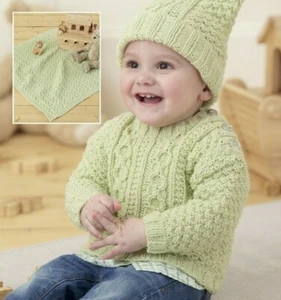 (24) Baby Cable Sweater Hat & Blanket Aran Knitting Pattern 0-2 Years - Picture 1 of 4
