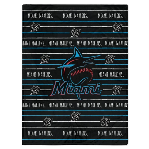Miami Marlins 60'' x 80'' Logo Stripe Flannel Fleece Blanket Cover