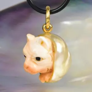 Cat IN Süd See Perle Anhänger Geschnitzter Aprikose Shell Vermeil Sterling 8.31g - Bild 1 von 14