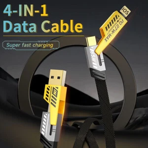 4 in 1 Universal Fast Charger Braided Cable for iPhone,Samsung Type C USB Lead - Picture 1 of 12