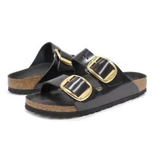 Women Birkenstock Arizona Big Buckle Black Patent Leather Slide Sandals NEW - Picture 1 of 6