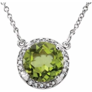 Collar de platino 6 mm peridoto natural y 0,04 CTW diamante natural de 16 - Imagen 1 de 2