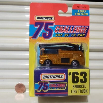 Matchbox 1997 Gold Challenge 75 #63 SNORKEL FIRE TRUCK Nu +Nu Box in C9BblPk - Image 1 of 3