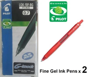 2 x PILOT BEGREEN G-KNOCK RETRACTABLE GEL INK ROLLERBALL FINE 0.7mm RED PENS - Picture 1 of 2