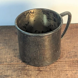 ¿Vintage años 20? años 30? Oneida Plato Plata Bebé Niño Taza con Reloj - Imagen 1 de 4