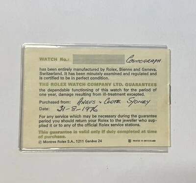 Rolex Cosmograph 1976 vintage papeles en blanco australianos Foto 1 de 4