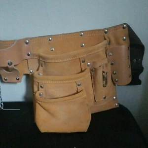Leather Tool Pouch Suede Handyman Belt, 10 Pocket, Ring Clip, Swivel Hammer Loop - Picture 1 of 9