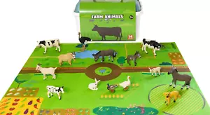 Realistic Farm Animals Playset with Soft Playmat & Storage Box Set 1 – 14 Pieces - Picture 1 of 5