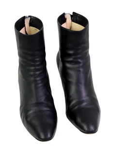 Jimmy Choo BLACK REAL LEATHER MID HEEL ROUND TOE ZIP BACKSIDE ANKLE BOOTS 37.5 - Picture 1 of 16