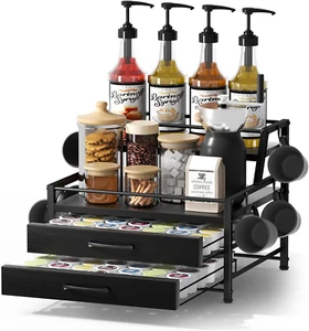 Coffee Syrup Rack Organizer - 4-Tier 8 Syrup Wine Bottles Stand with 82 Storage - Picture 1 of 12