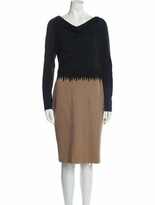 Escada Colorblock Cowl Neck Knit Dress Size 36 Black Tan Virgin Wool Lined - Image 1 of 4
