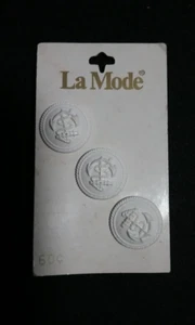 Vintage La Mode weiße Anker neutische Knöpfe 3er Set auf Karte - Bild 1 von 3