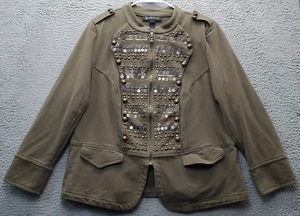 INC International Concepts Military Jacket Women 2X Green Shoulder Pads Full Zip - Picture 1 of 12