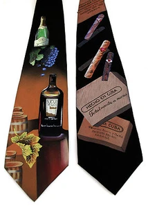 Two 100% Silk Men Necktie Hand Painted Art Tie Novelty Wine Cigars Tobacco - Picture 1 of 9