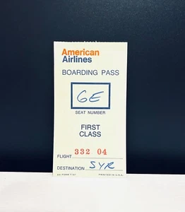 Tarjeta de embarque de primera clase de American Airlines a Siracusa aprox. década de 1960 - Imagen 1 de 2