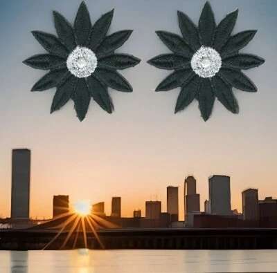 Lot of 2 Black White Daisy 12 Twelve Petal Flower Embroidered Patch  - Image 1 of 3