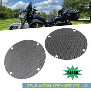Black Round Rear Mesh Speaker Grills For Harley Tri Electra Glide Ultra Classic - Picture 1 of 11