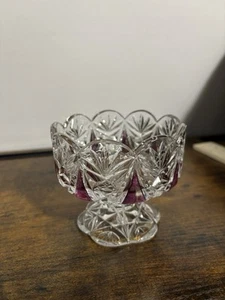 Vintage Footed Glass Dish Starburst Pedestal - Picture 1 of 9