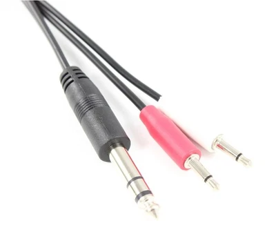 6ft Y-Cable 1/4IN TRS Male to 2 3.5mm TS (Mono) Male Cable - Image 1 of 2