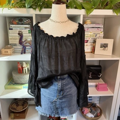 Rue 21 Vintage Y2K Whimsygoth Goth Sheer Off The Shoulder Blouse Wms Sz L - Image 1 of 4