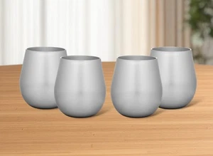 Set of Four Silver Acrylic Stemless All Purpose Wine Glass - Picture 1 of 4