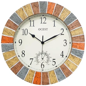 13 Inch Indoor Outdoor Clock Waterproof with Thermometer, Weather-Resistant N... - Picture 1 of 7