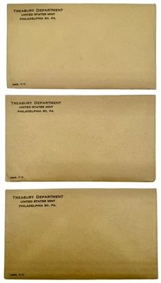 3 x 1963 United States Mint Silver Proof Set 5 Coins Total Original Envelopes - Image 1 of 4