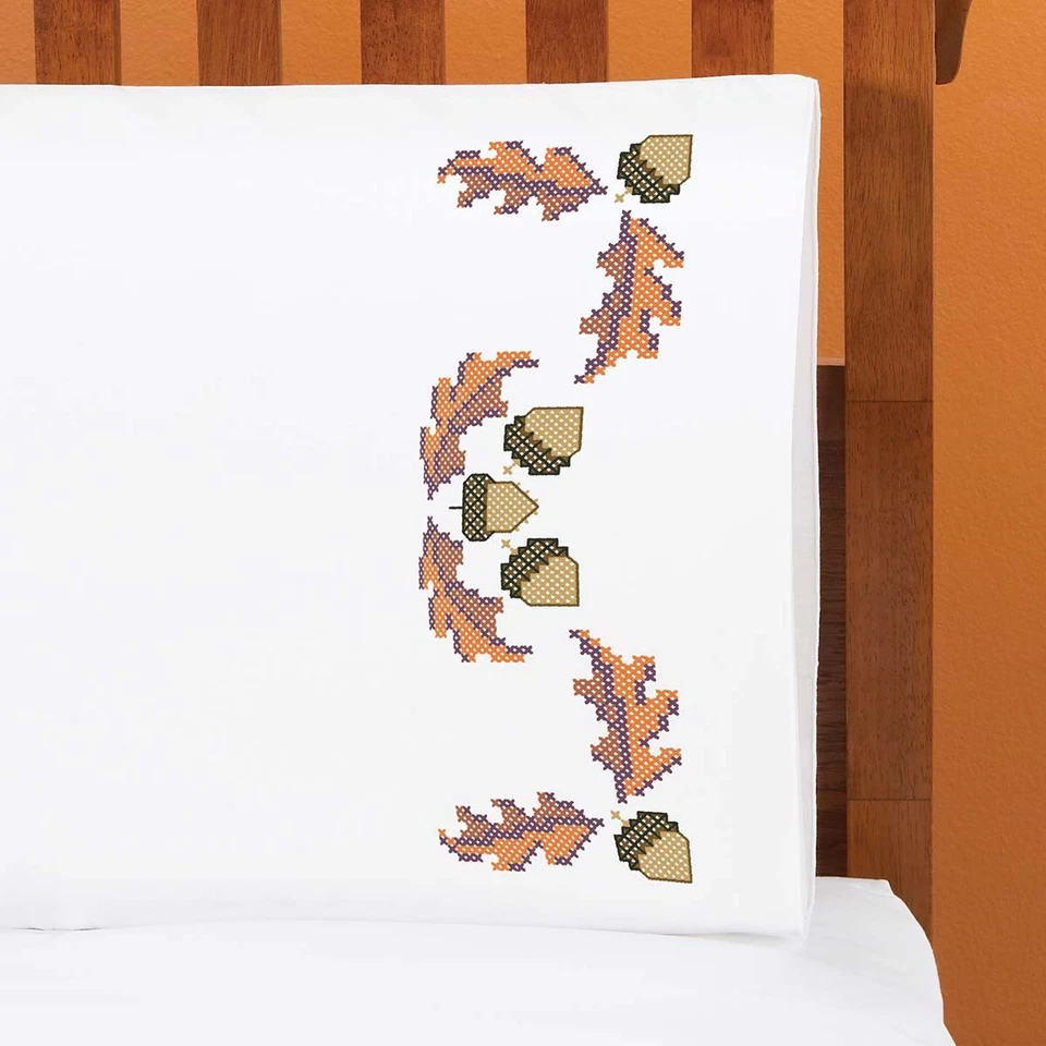 Herrschners® The Autumn Leaves Pillowcase Pair Stamped Cross-Stitch
