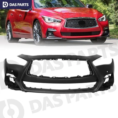 For 18-24 Infiniti Q50 Sport Front Bumper w/Sensor Holes Primed w/Tow Hook Cover - Image 1 of 4
