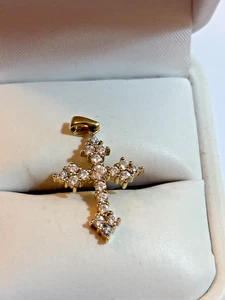 Michael Anthony CZ 14kt Yellow Gold Dainty Cross Pendant 1.8g Everyday Gold 3/4" - Picture 1 of 7