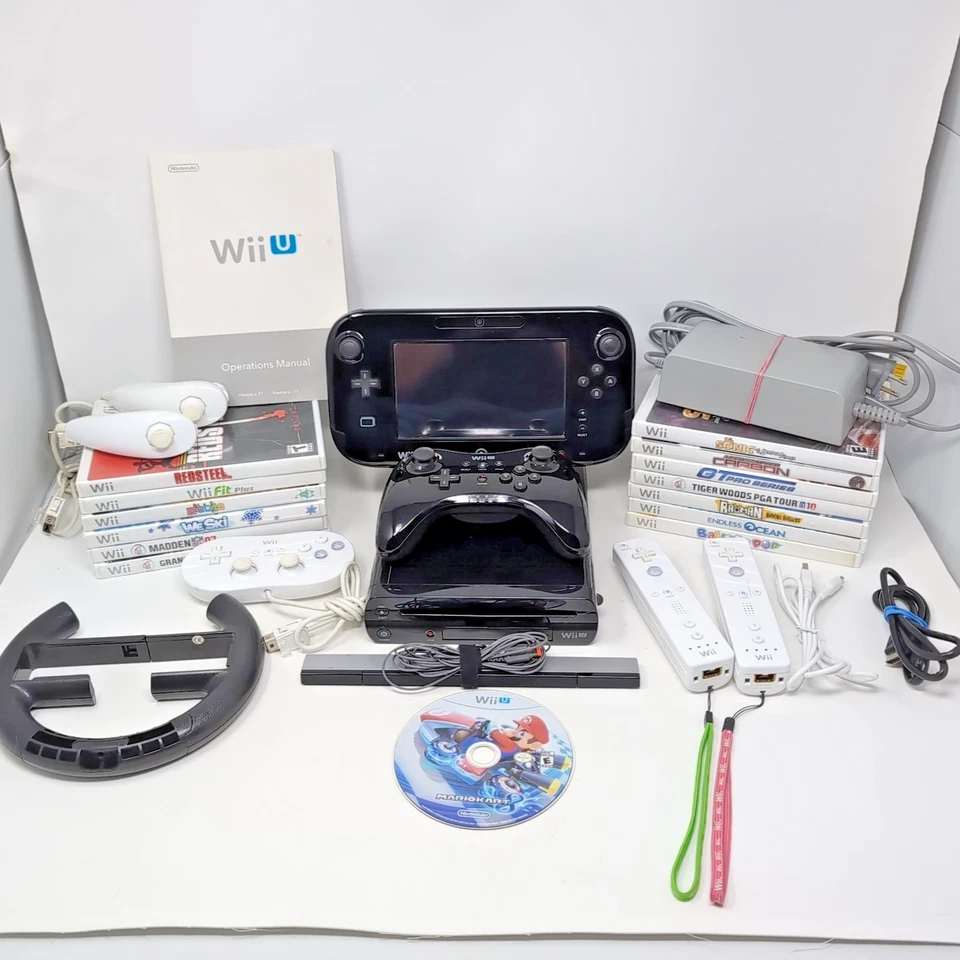 Wii U Bundle: 32GB Console Gamepad Pro Controller WiiMotes Cords Manual & Games - Image 1 of 4