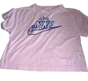 The Nike Tee Girls Short Sleeve T Shirt Size 6X Pink Palm Tree Logo - Picture 1 of 6