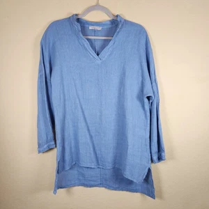 Francesca Bettini 100% Linen Italy Tunic Top blue Womans M Boxy Lagon look Boho - Picture 1 of 8