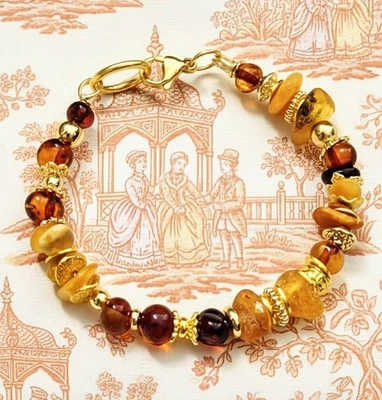 Brazalete artesanal de curación antigua de ámbar báltico enchapado en oro de 18 quilates  Foto 1 de 4