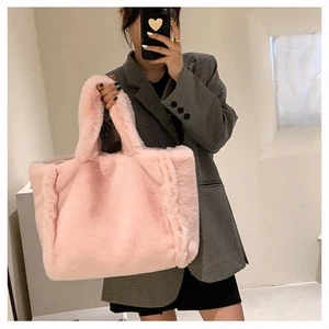 Plush Fluffy Tote Bag Faux Fur Handbag Fashion Shoulder Bag Winter - Picture 1 of 16