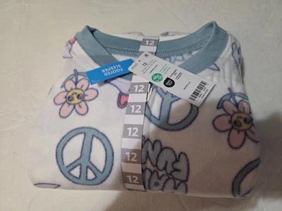 Girls size 12 "Carter's" Peace Sign Footed Fleece Blanket Sleeper- NWT - Image 1 of 4