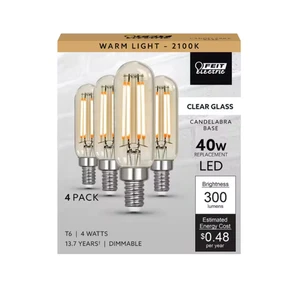 4pk Feit Electric 40W LED Light Bulb T6 Dimmable E12 Clear Glass Warm White - Picture 1 of 7