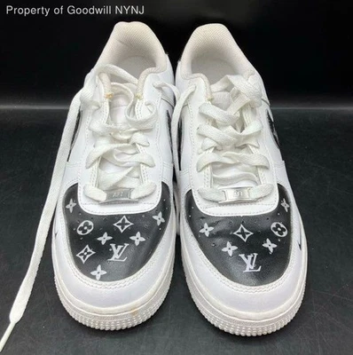  Nike Niños Blanco Negro LV Personalizado Pintado Air Force 1 Zapatillas bajas Talla 6.5Y Foto 1 de 4