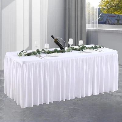 White Tablecloth Rectangle Tables 6FT, Polyester Wrinkle Free Stretch Table S... - Image 1 of 4