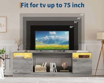 LED Light Modern Wooden TV Console Table with Storage Cabinet Fits TVs up to 75" - Image 1 of 4