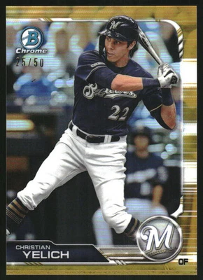 2019 Bowman Chrome Gold Refractor #63 Christian Yelich /50 - Image 1 of 2