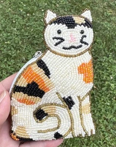 Portafoglio Portamonete Cambio Perline Calico Gatto Vintage Unico Chiusura Zip 5” - Foto 1 di 8