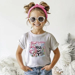 Personalised Kids Birthday T Shirt Schnauzer Dog Any Age Girl Party Gift Tee - Picture 1 of 14