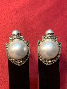 Vintage Judith Jack Sterling Silver Marcasite Clip Earrings Art Deco - Picture 1 of 6