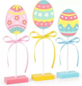 3 Pieces Easter Table Decorations, Wooden Easter Eggs Signs, Colorful Easter Tie - Picture 1 of 12