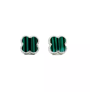 Orecchini Donna Argento 925 Vancleef Argentato Quadrifoglio Verde _LSO07 - Foto 1 di 2