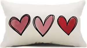 Valentines Day Pillow Covers 12X20 Pink Heart Valentines Day Pillows Winter Holi - Picture 1 of 6