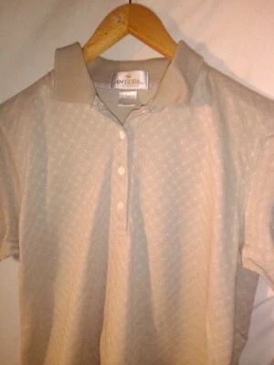 Antigua Golf  Polo Shirt Women's M Medium Beige w/ White Stitch Sports Outdoors  - Image 1 of 4