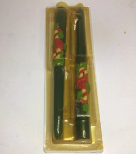 Avon Christmas Tapered Candlesticks Green With Candy Canes Holly Berries Vtg - Picture 1 of 12